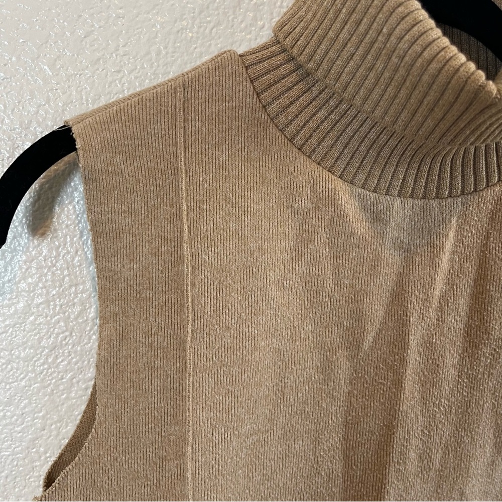 Zara Tan Ribbed Knit Turtleneck Sleeveless Sweater Vest Women’s SM - Picture 4 of 6